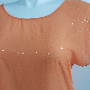 STUDIO Y Neon Orange Sheer Clear- Sequined Top XL
